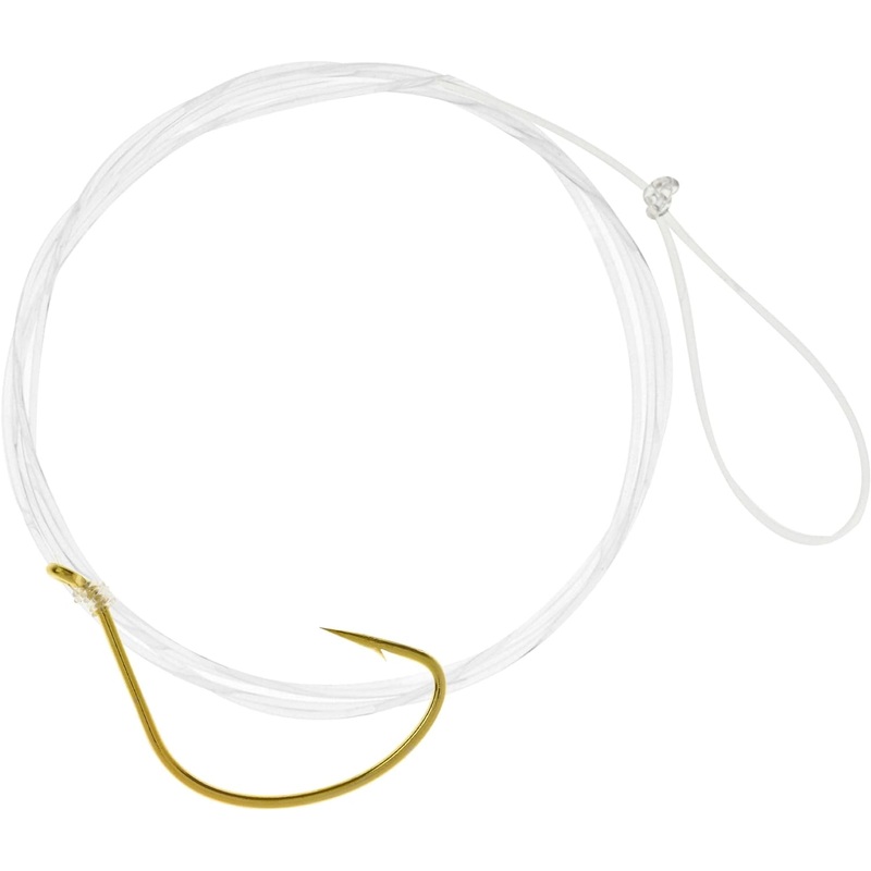 Hurricane Gold Wide Gap Fluke Snelled Hook, 36″